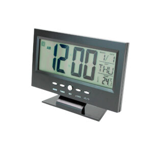 Relogio de Mesa Digital Lcd Led Acionamento Sonoro Despertador Termometro Cor:Preto