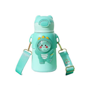 Garrafinha C/ Canudo Squeeze Infantil Garrafa Bebe Térmica Alça Cor:Verde