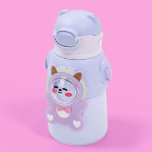 Garrafinha C/ Canudo Squeeze Infantil Garrafa Bebe Térmica Alça Cor:Lilás