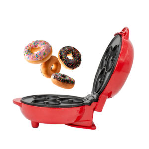 Mini Maquina Forma Elétrica Retro De Fazer Waffles Donuts Rosquinhas Cor:Vermelho