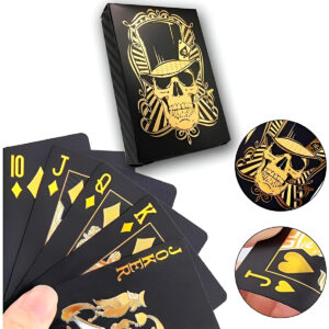 Baralho Preto Caveira Dourada Cartas Resistente à Água