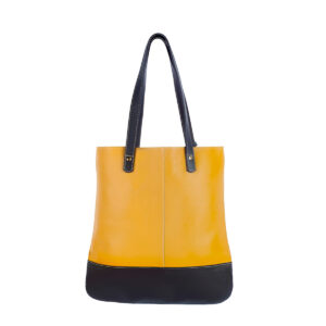 Bolsa de Couro Legítimo Flávia Elegância Resistente Modelo:Mostarda com Preto