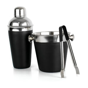Kit Conjunto Bar 3 Peças Coqueteleira Balde Pegador Inox Preto