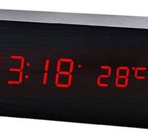 Relogio Despertador Mesa Digital Madeira Com Sound Control Cor:Preto